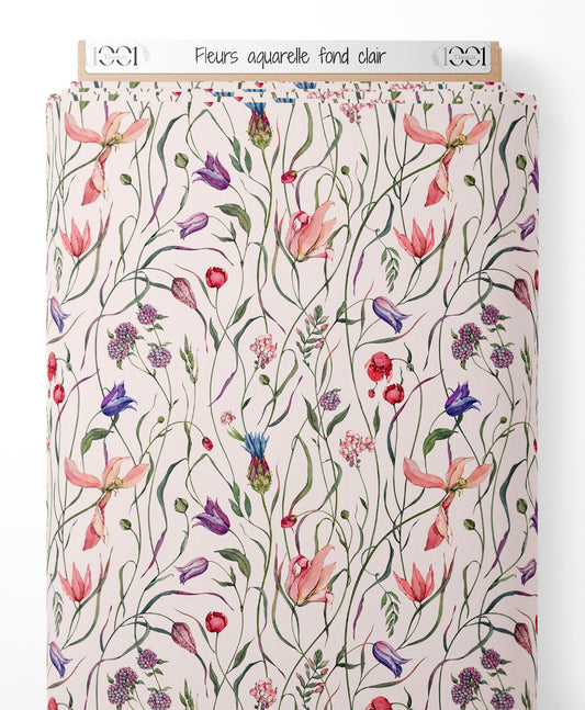 Tissu - Fleurs aquarelle fond clair