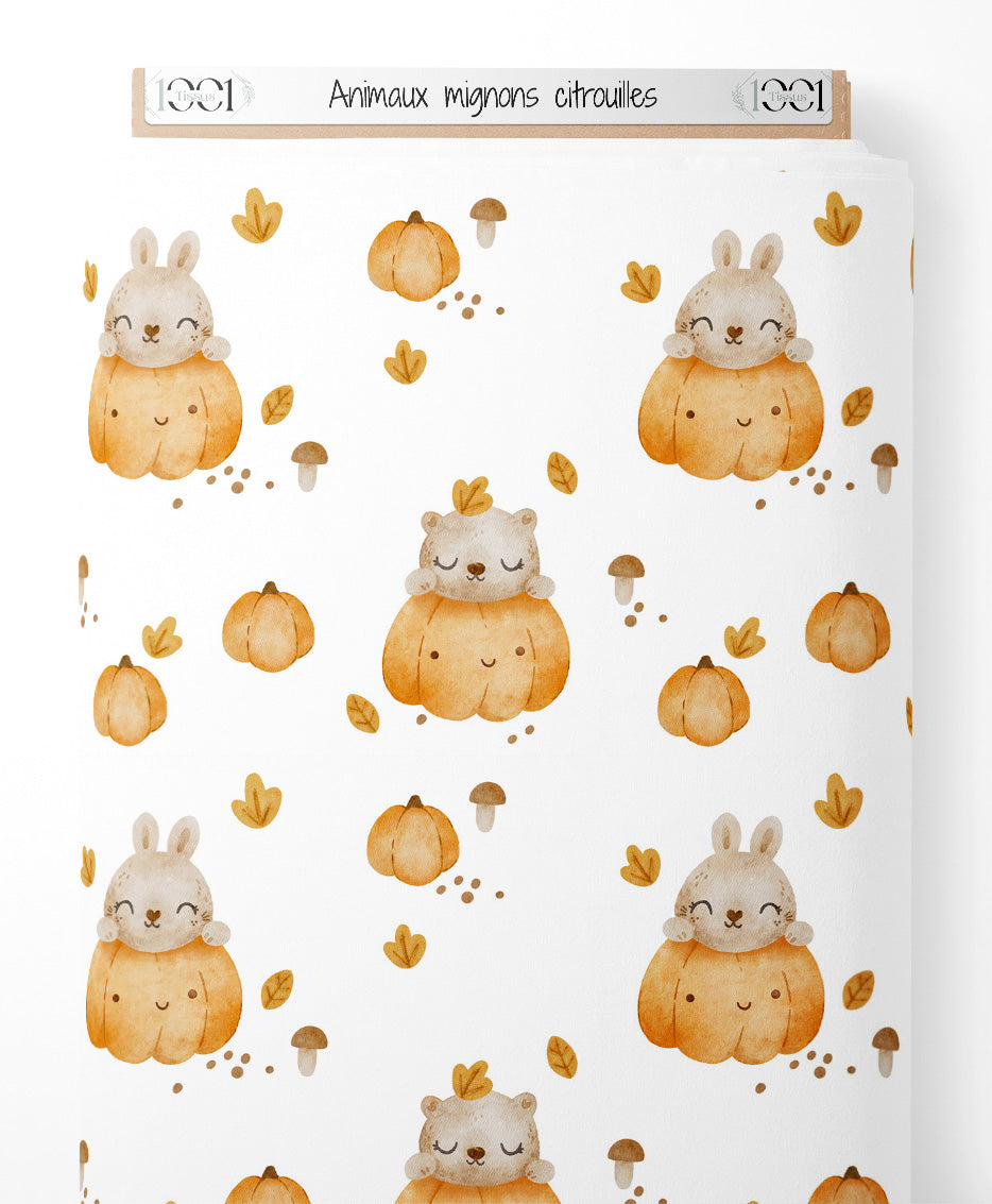Tissu - Animaux mignons citrouilles