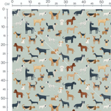Tissu - Chiens variés sur fond vert