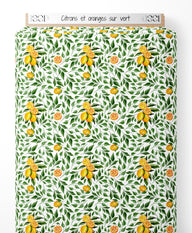 Tissu - Citrons et oranges sur vert