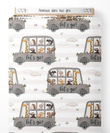 Tissu - Animaux dans bus gris