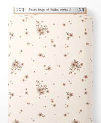 Tissu - Fleurs beige et feuilles vertes 2