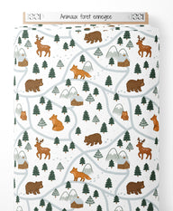 Tissu - Animaux forêt enneigée