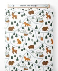 Tissu - Animaux forêt enneigée