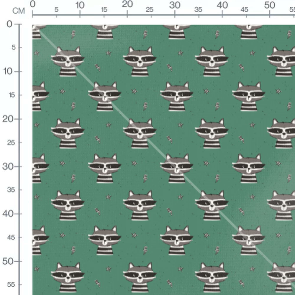 Tissu - Raton laveur sur fond vert