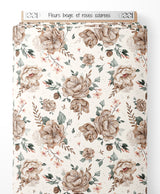 Tissu - Fleurs beige et roses colorées