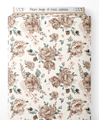 Tissu - Fleurs beige et roses colorées