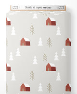 Tissu - Chalets et sapins enneigés