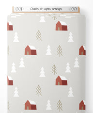Tissu - Chalets et sapins enneigés
