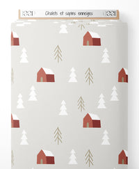 Tissu - Chalets et sapins enneigés