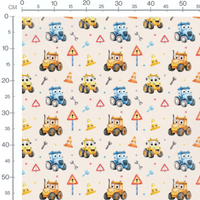 Tissu - Véhicules de chantier souriants