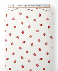 Tissu - Fraises rouges et feuilles vertes