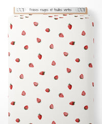 Tissu - Fraises rouges et feuilles vertes