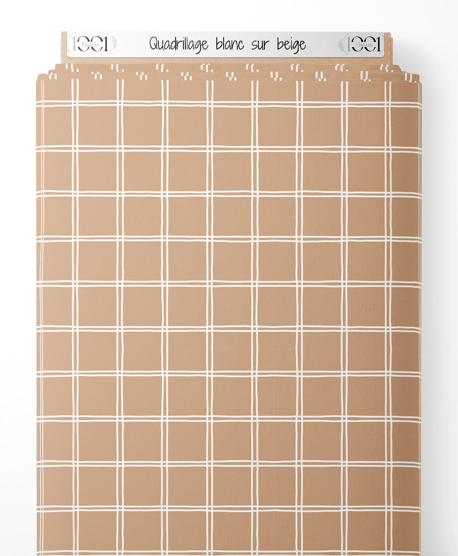 Tissu - Quadrillage blanc sur beige