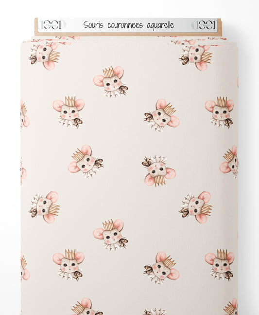 Tissu - Souris couronnées aquarelle
