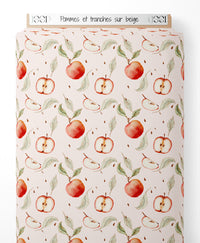 Tissu - Pommes et tranches sur beige