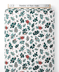Tissu - Branches et fleurs rouges