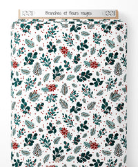 Tissu - Branches et fleurs rouges