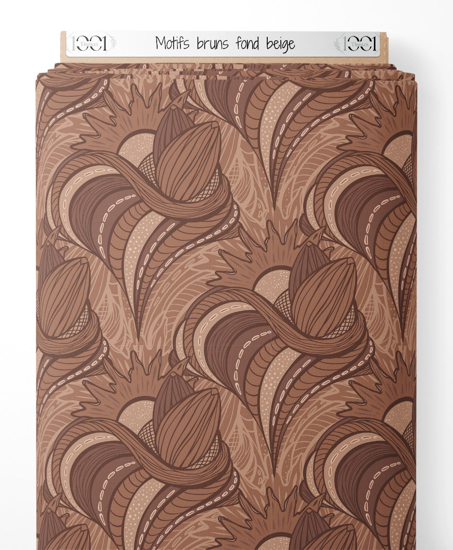 Tissu - Motifs bruns sur fond beige