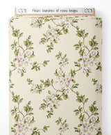 Tissu - Fleurs blanches et roses beiges