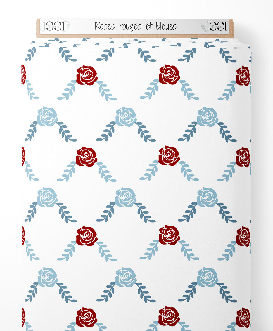 Tissu - Roses rouges et bleues