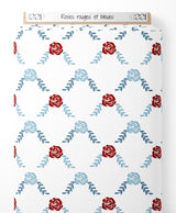 Tissu - Roses rouges et bleues