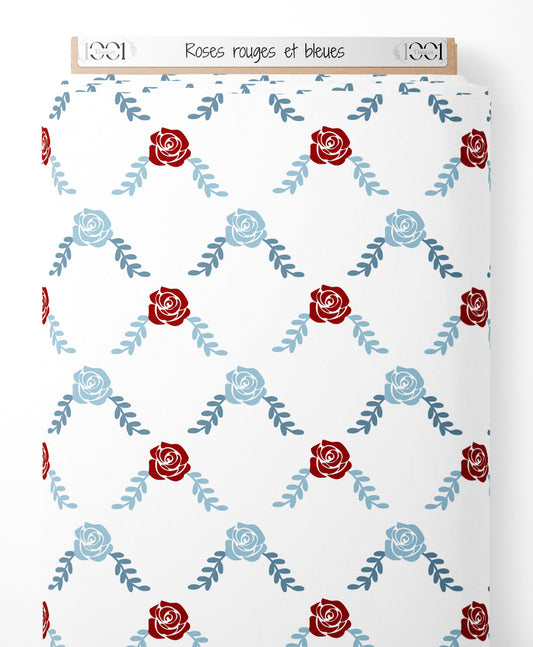 Tissu - Roses rouges et bleues