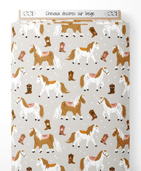 Tissu - Chevaux décorés sur beige