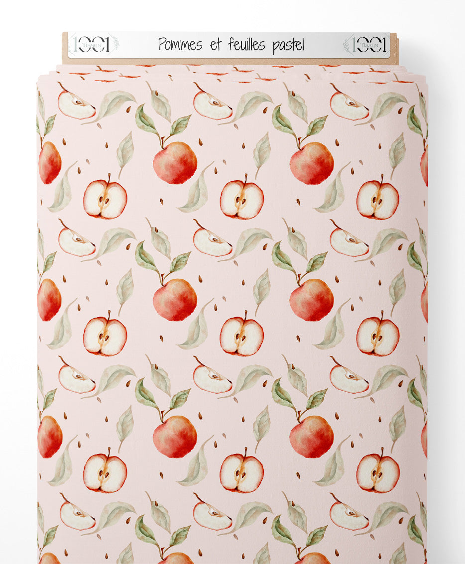 Tissu - Pommes et feuilles pastel