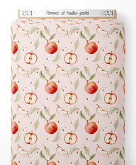 Tissu - Pommes et feuilles pastel