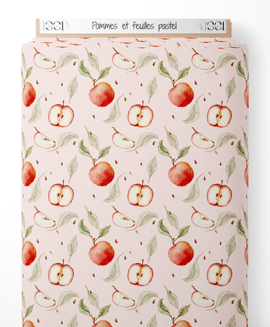 Tissu - Pommes et feuilles pastel