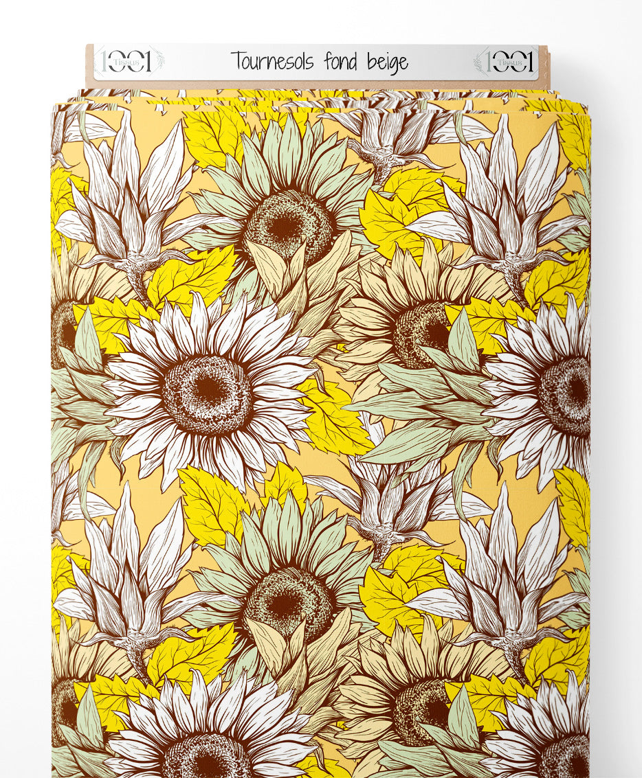 Tissu - Tournesols sur fond beige