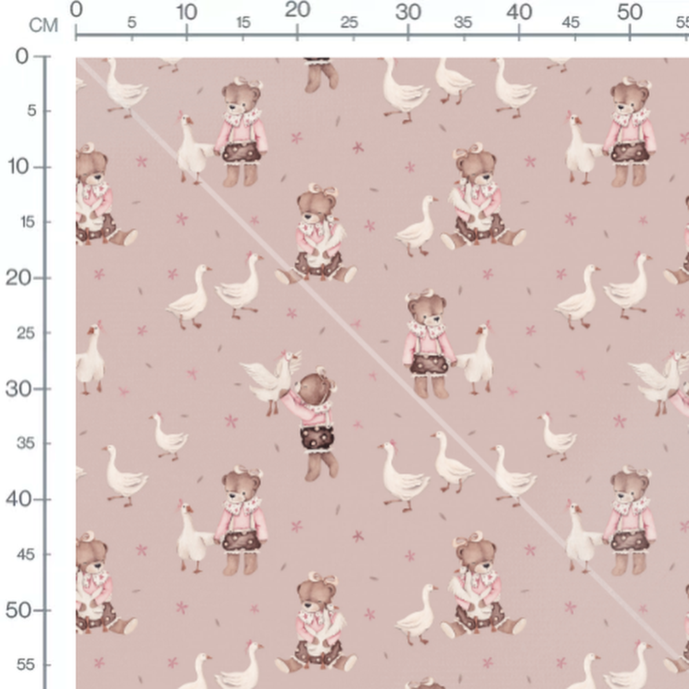 Tissu - Oursons roses et étoiles roses