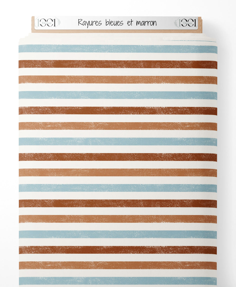Tissu - Rayures bleues et marron