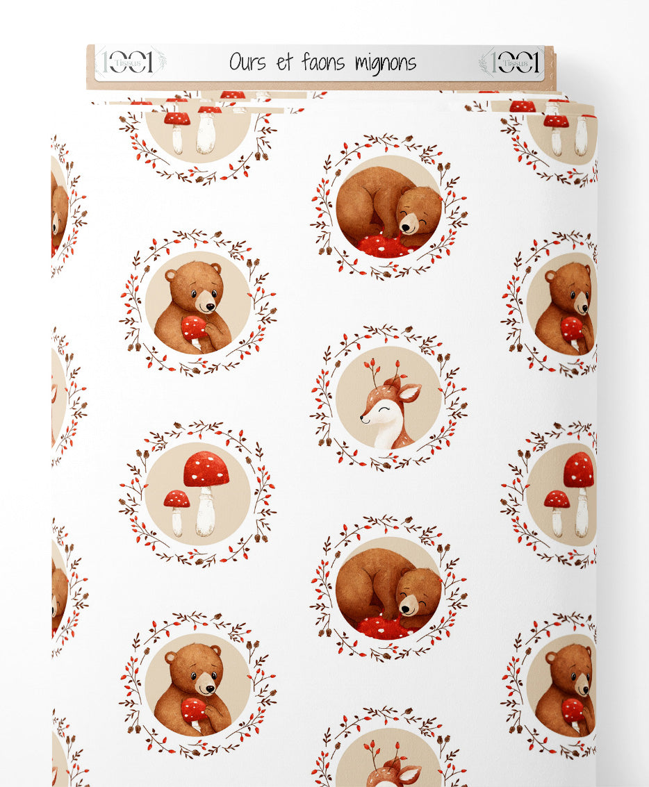 Tissu - Ours et faons mignons