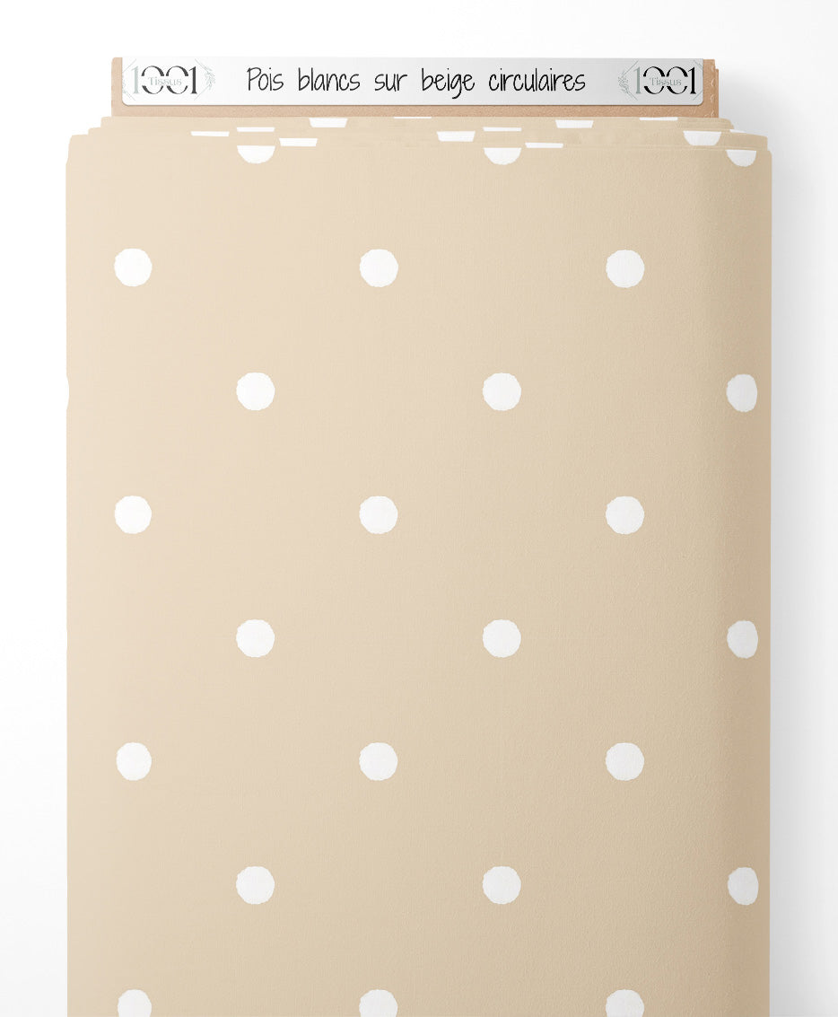 Tissu - Pois blancs sur beige circulaires