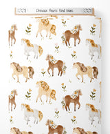 Tissu - Chevaux fleuris sur fond blanc