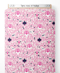 Tissu - Tigres roses et feuillage