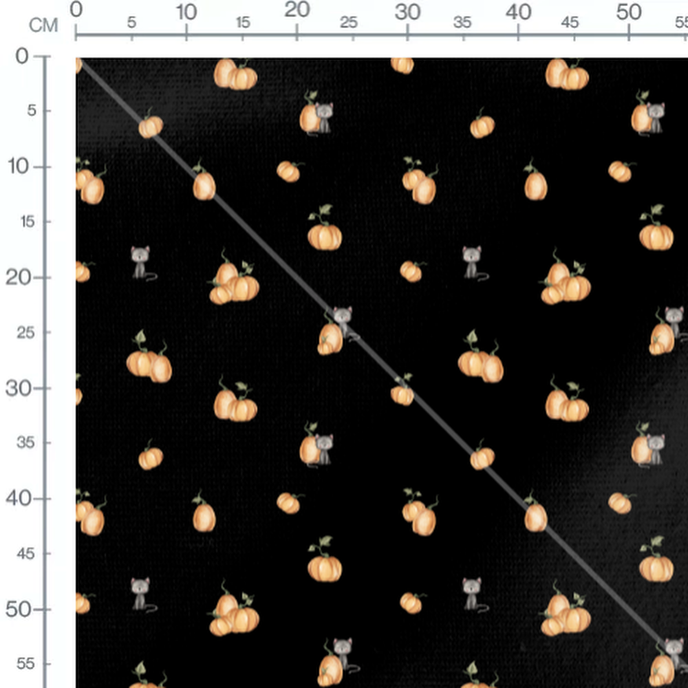 Tissu - Chats et citrouilles sur noir