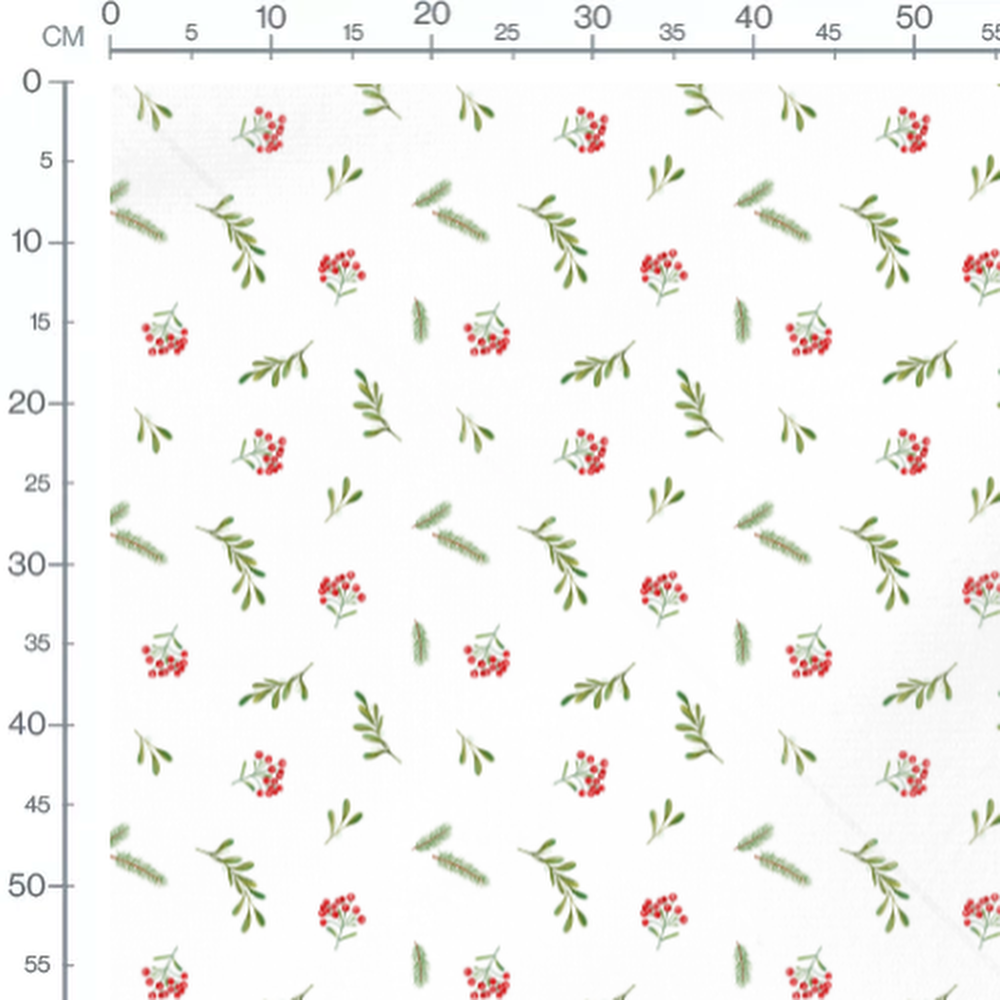 Tissu - Baies rouges et feuillages