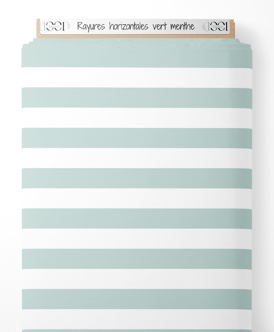 Tissu - Rayures horizontales vert menthe