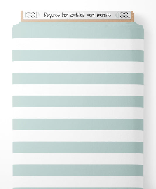 Tissu - Rayures horizontales vert menthe