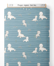 Tissu - Phoques mignons sur fond bleu
