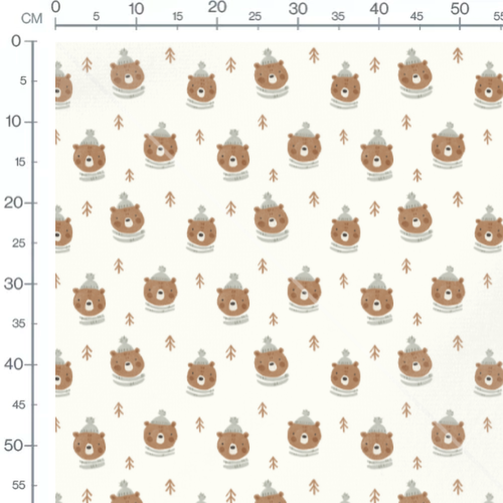 Tissu - Ours marron en bonnet gris