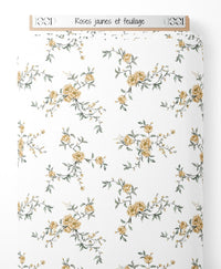 Tissu - Roses jaunes et feuillage