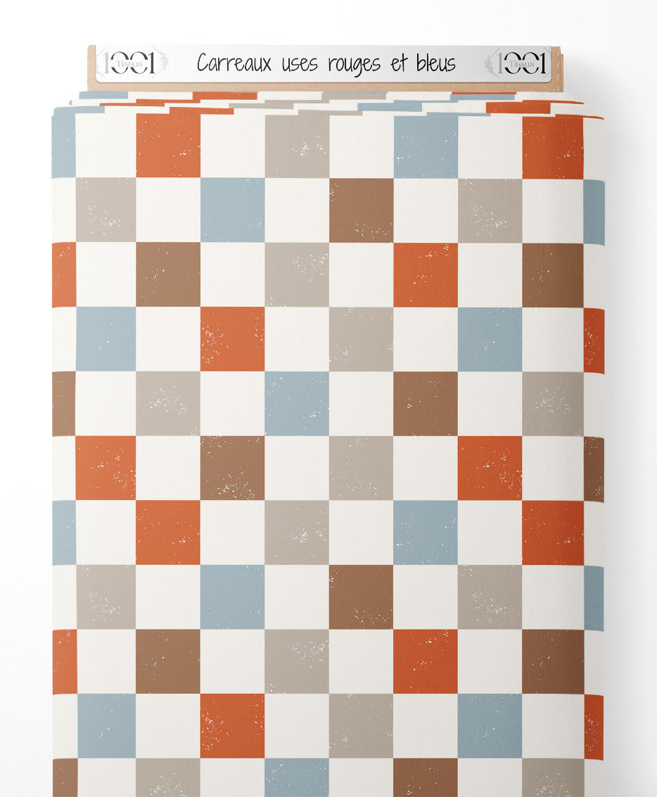 Tissu - Carreaux usés rouges et bleus