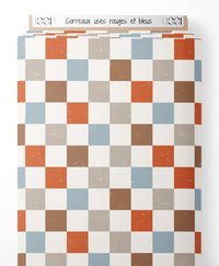 Tissu - Carreaux usés rouges et bleus