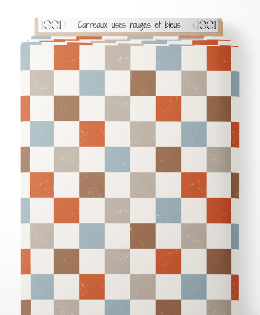 Tissu - Carreaux usés rouges et bleus
