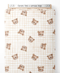 Tissu - Oursons sur fond à carreaux beige