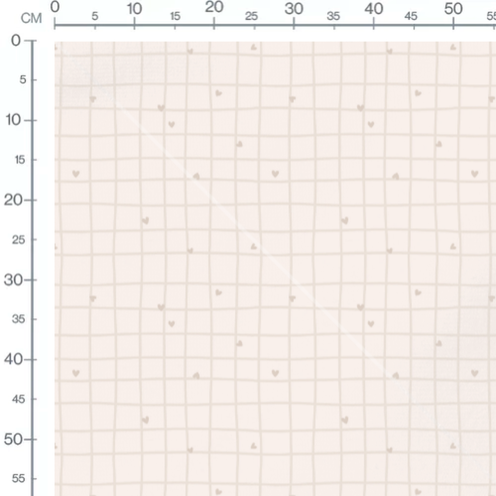 Tissu - Cœurs beige sur carreaux crème